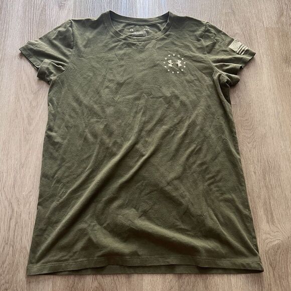 READ Under Armour Freedom Banner Tee USA Flag Women’s Med Green The Classic Tee - Picture 1 of 9
